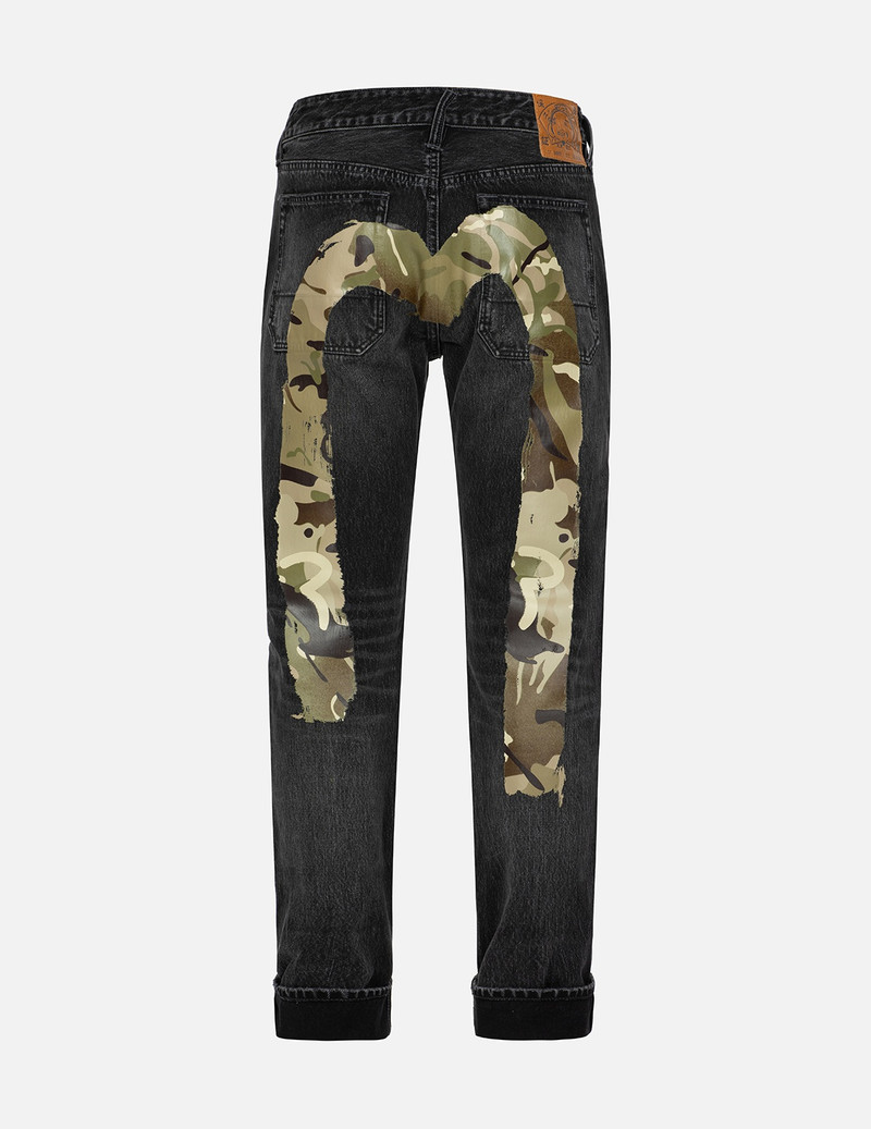 EVISU CAMOUFLAGE BRUSHSTROKE DAICOCK PRINT DISTRESSED CARROT FIT JEANS #2017 outlook