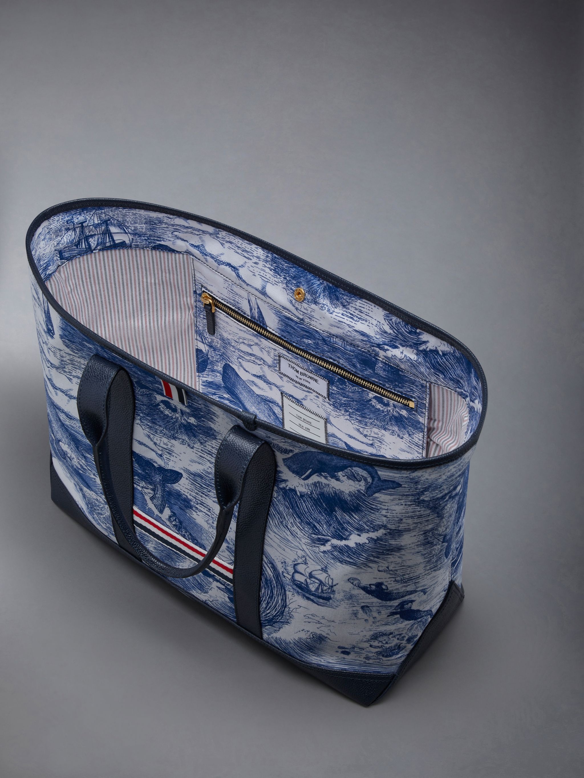 Nautical Toile Canvas Leather Handle Medium Tool Tote - 5