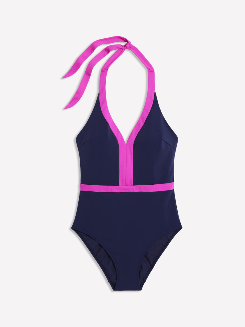 Ios V Panel Swimsuit-Navy, Pink 6