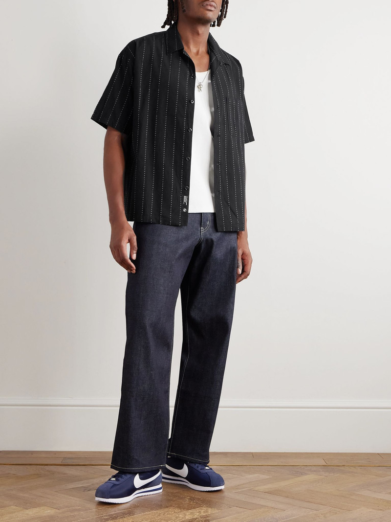 NEIGHBORHOOD Dobby Convertible-Collar Striped Cotton-Poplin Shirt Black outlook