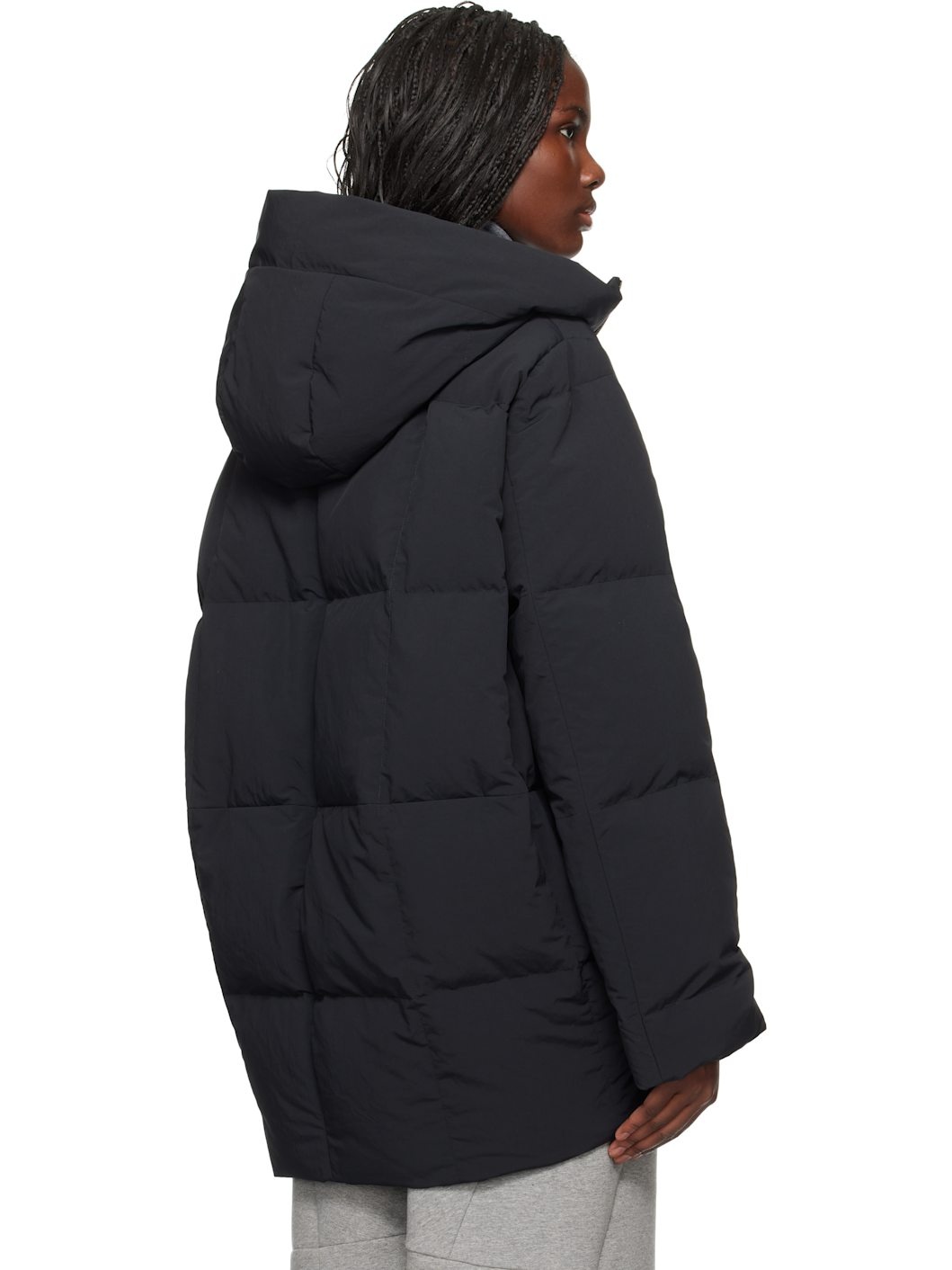 Black Quilted Down Jacket - 3
