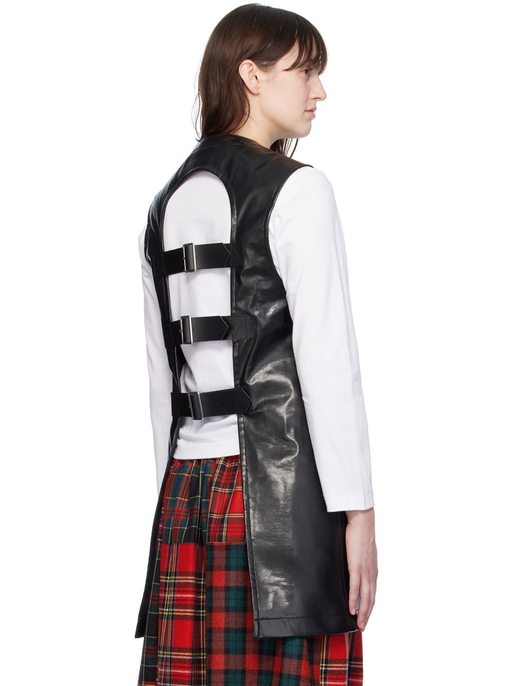 Black Belted Faux-Leather Vest - 3