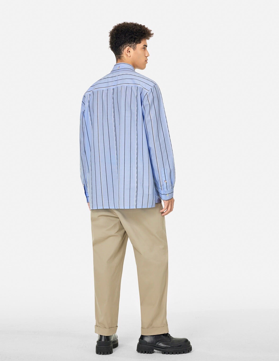 Striped Yarn Dyed Logo and Seagull Embroidery Fashion Fit Shirt - 5
