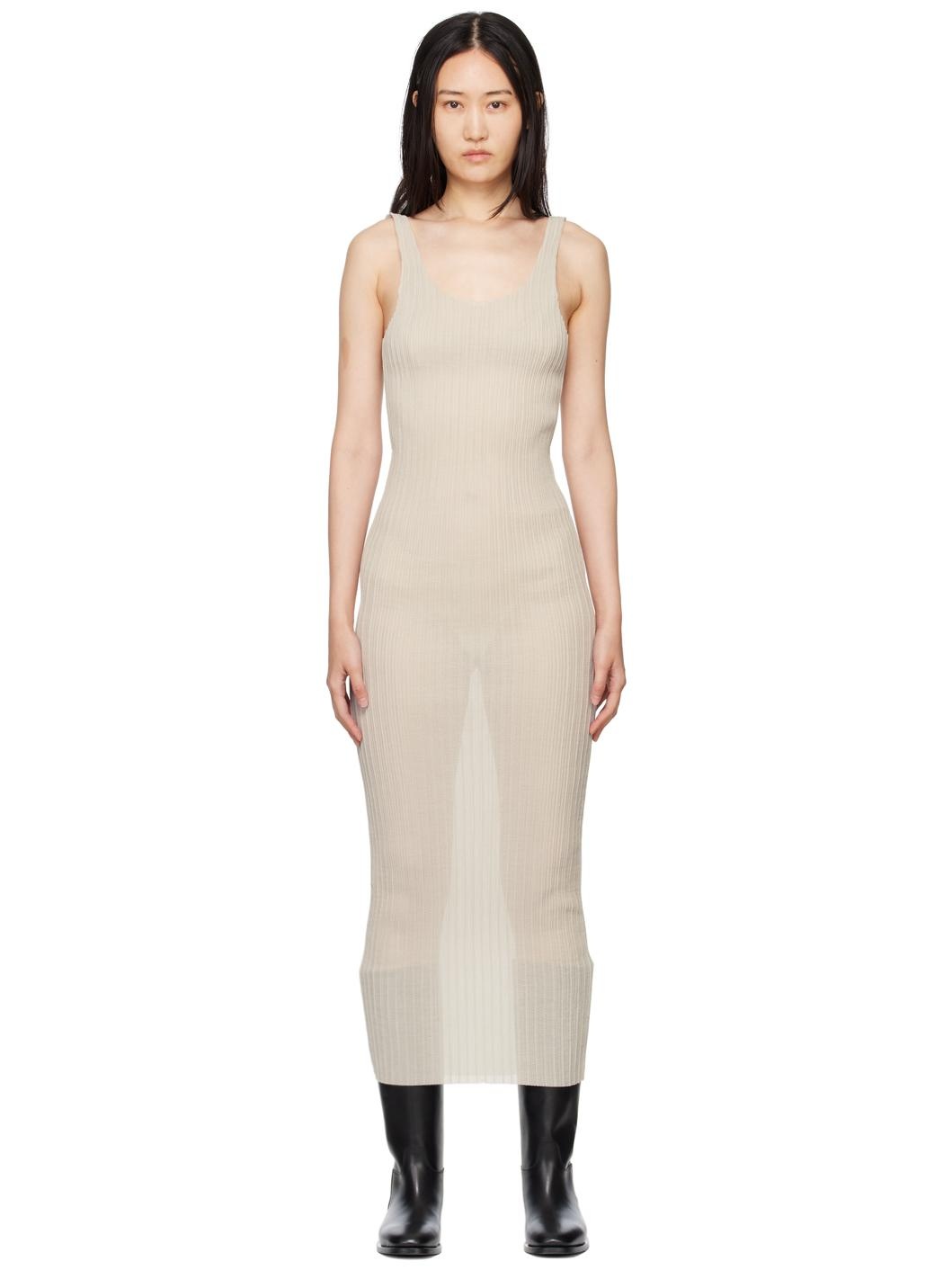 Taupe Plissé Tank Maxi Dress - 1