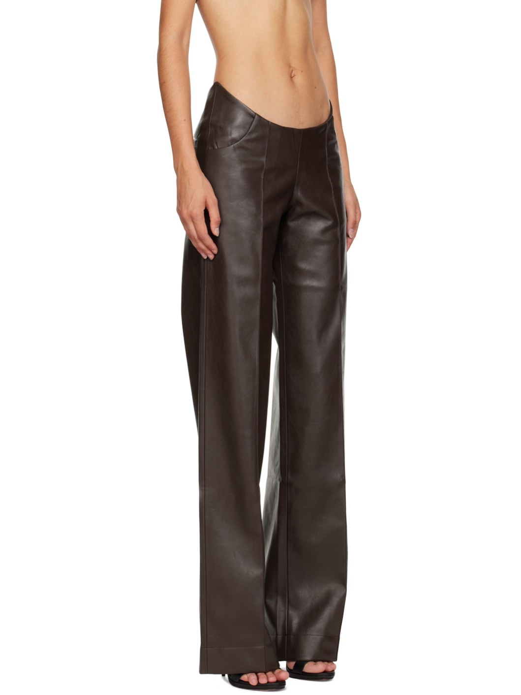 Brown Tolobu Faux-Leather Trousers - 2