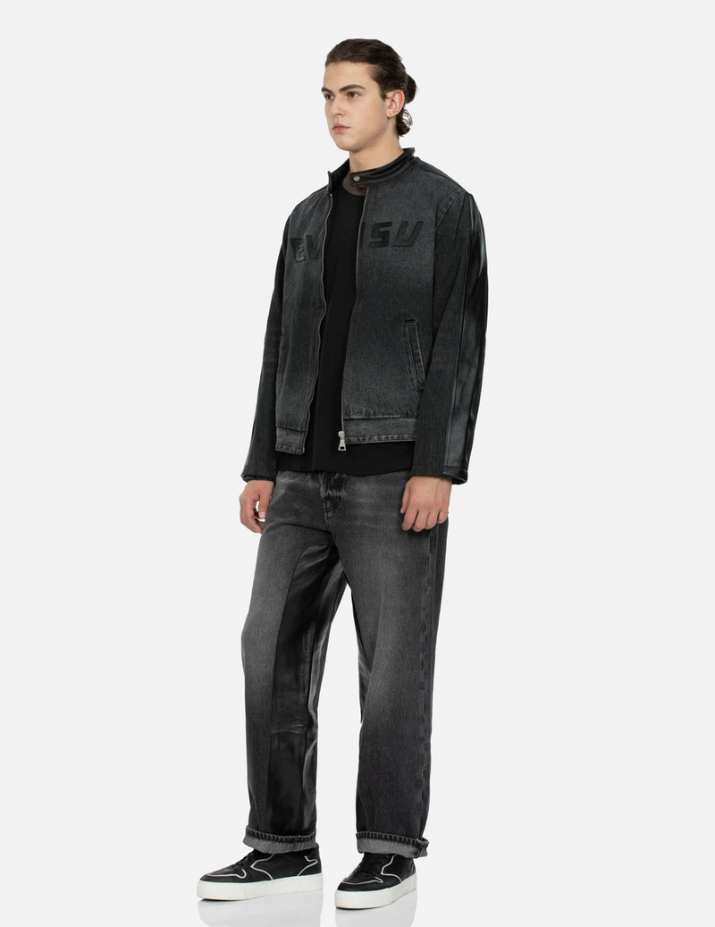 LEATHER LOGO AND SEAGULL APPLIQUÉ REGULAR FIT DENIM MOTO JACKET 3