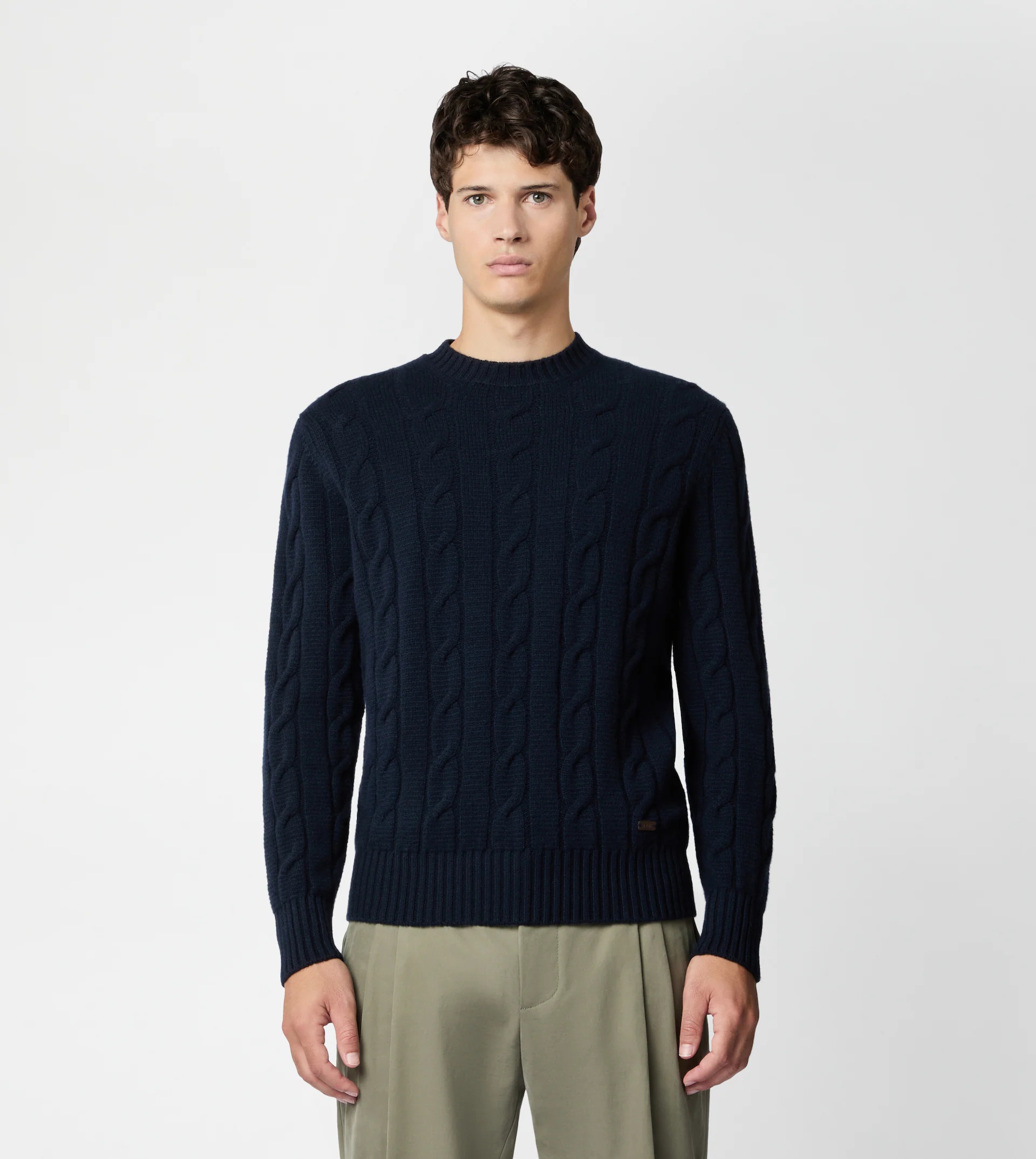 CASHMERE BLEND ROUND-NECK PULLOVER - BLUE - 4