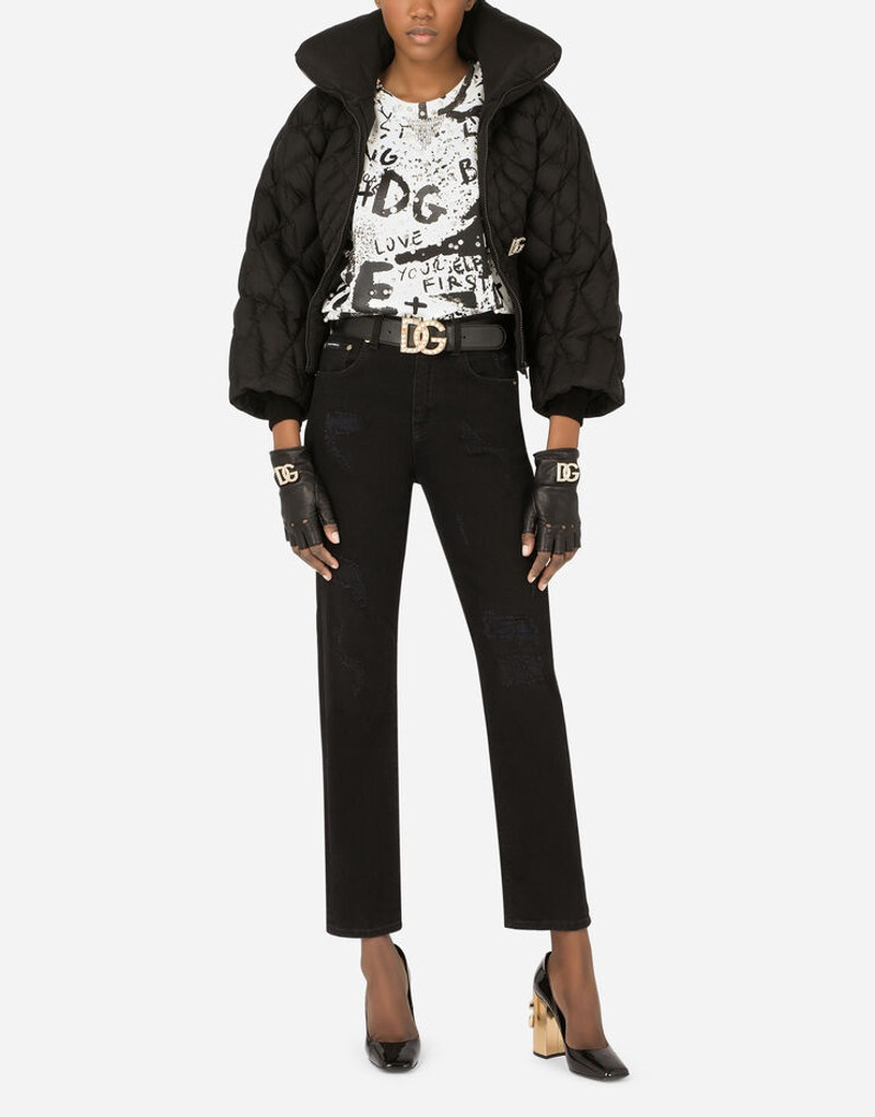 Nappa leather gloves with DG logo and pearls 3