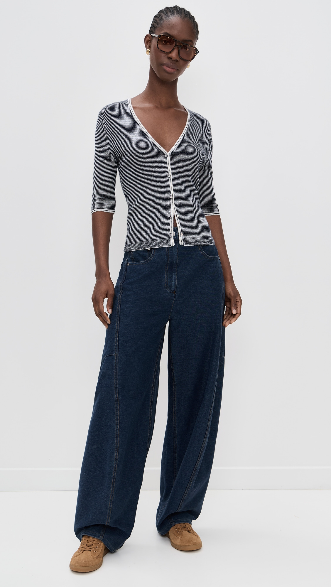 Microstripe V Neck Cardigan - 4