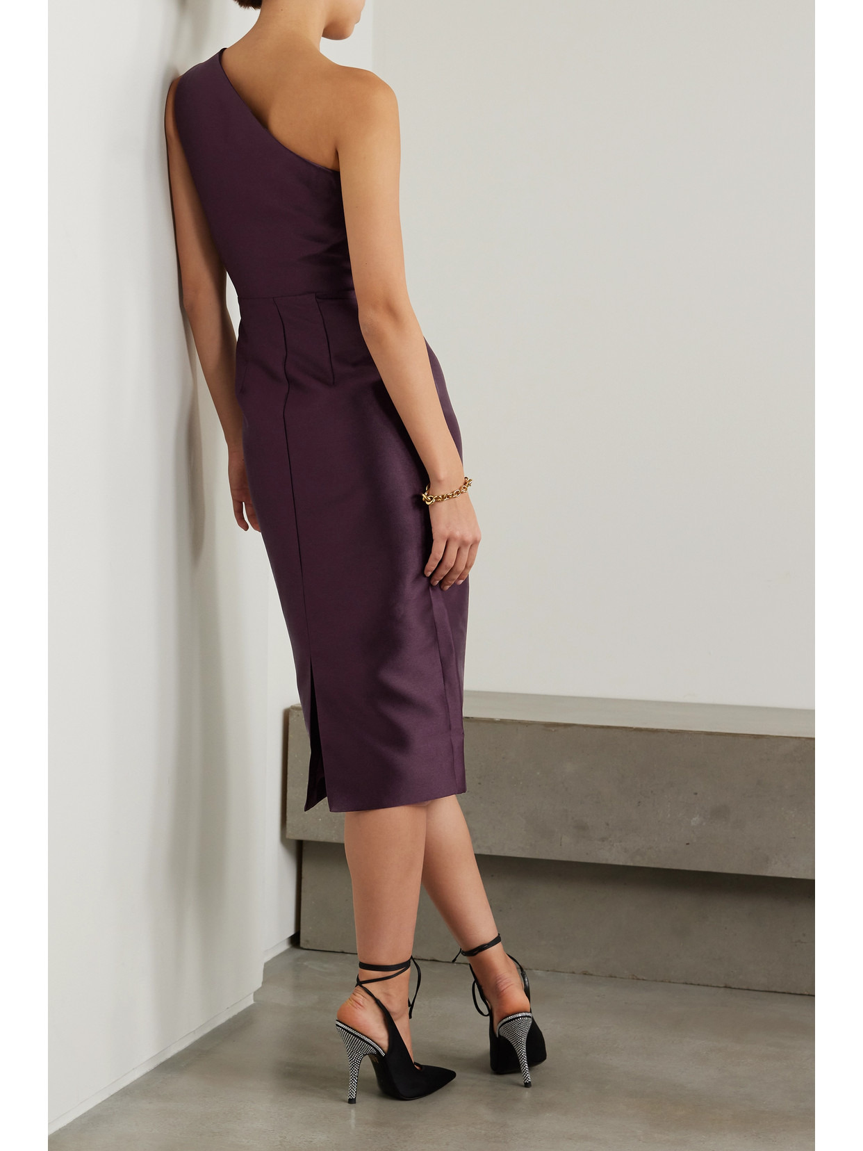 Orla One-shoulder Gathered Satin-twill Midi Dress - 3