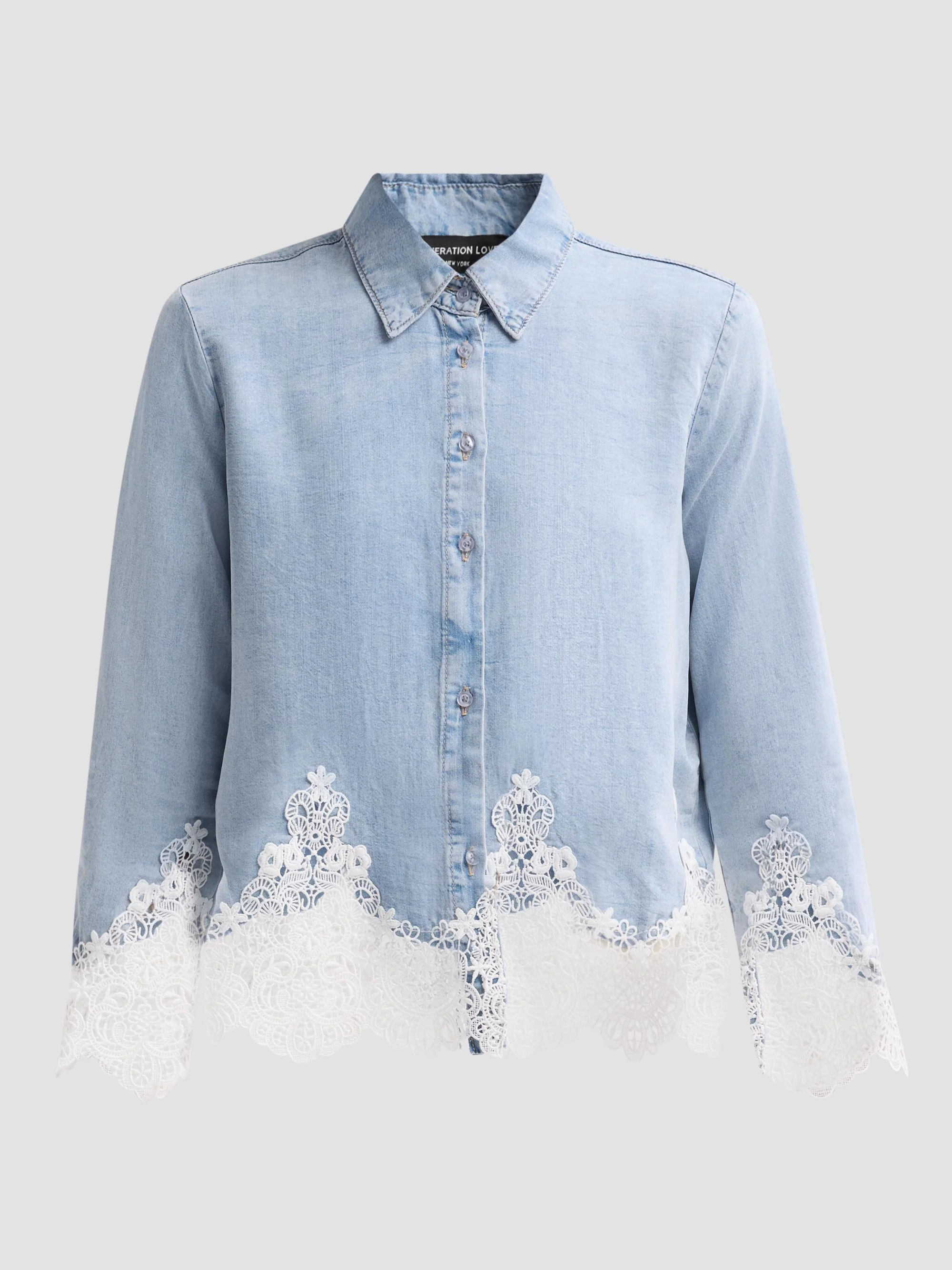 Women's Eli Lace Trim Denim Shirt - Light Blue White - 1