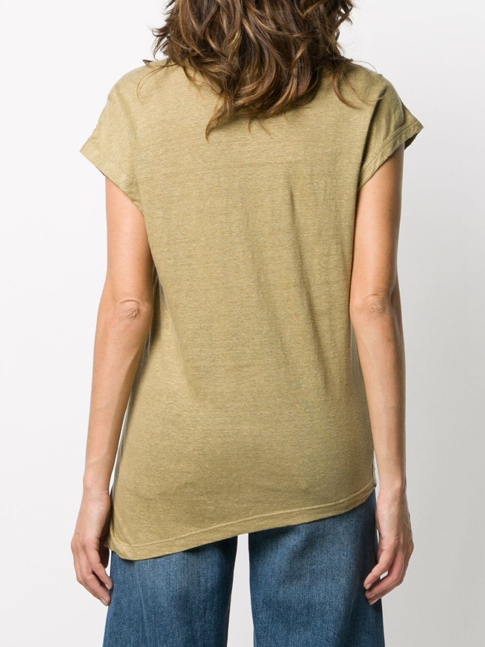 asymmetric-hem linen T-shirt - 4