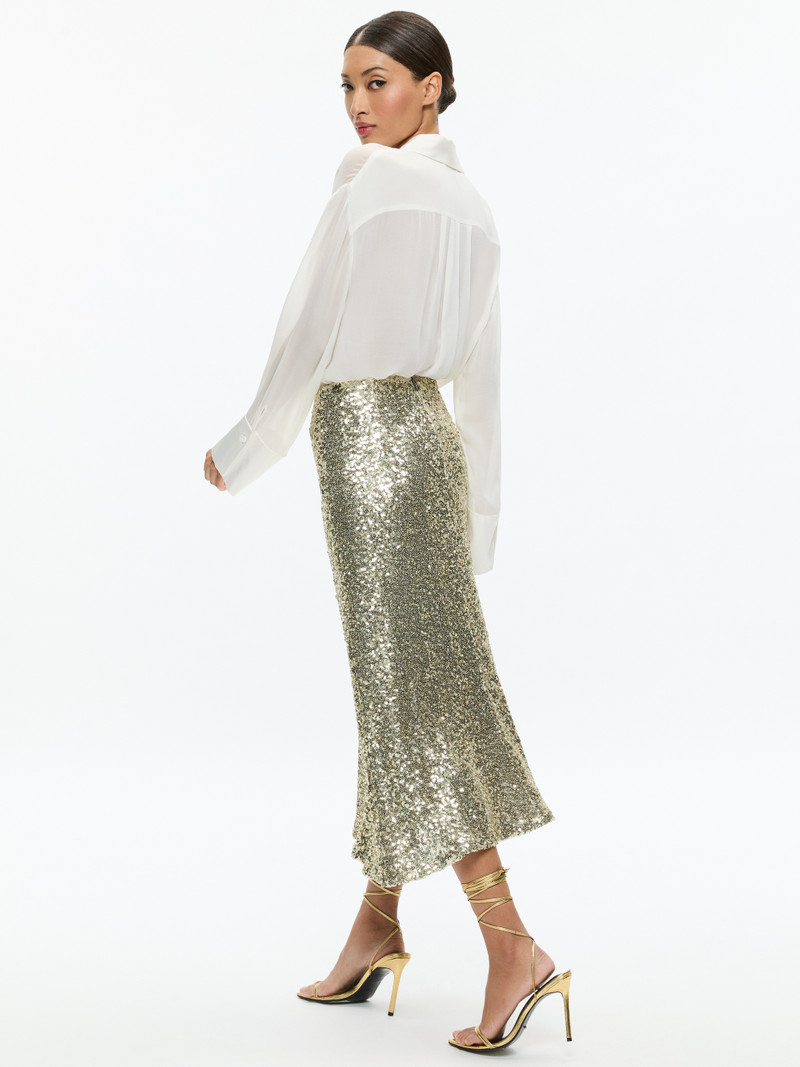 Alice + Olivia MAEVE SEQUIN KICK FLARE SLIP SKIRT outlook