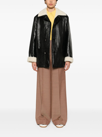 GUCCI Black Shearling-Trim Leather Coat outlook