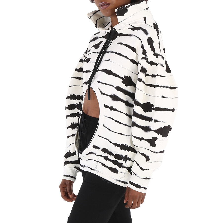 Burberry Ladies Monochrome Cut-out Detail Watercolour Print Cotton Hoodie - 5