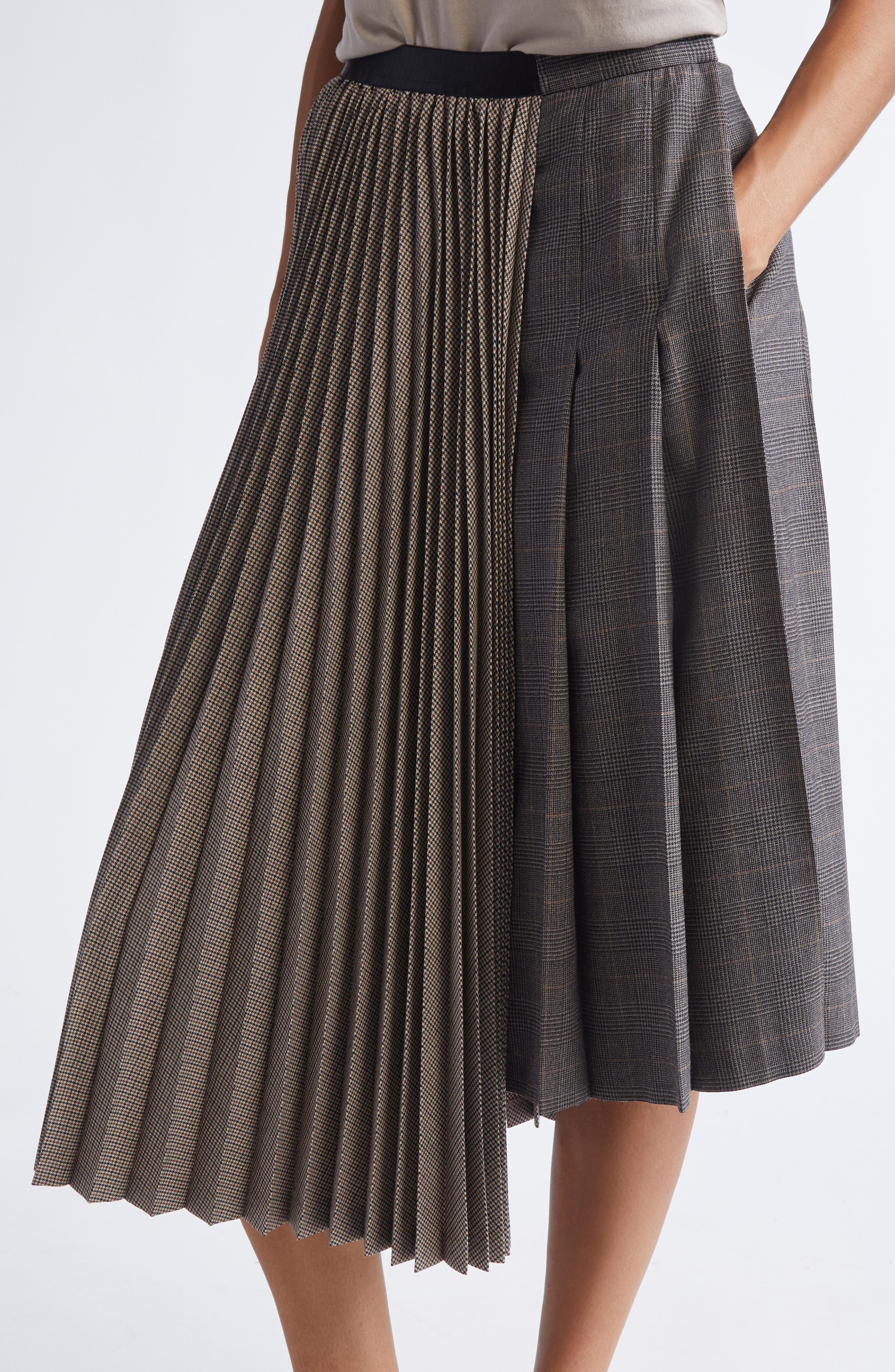 Undercover Mixed Media Skirt in Grey/Beige/Check at Nordstrom - 4