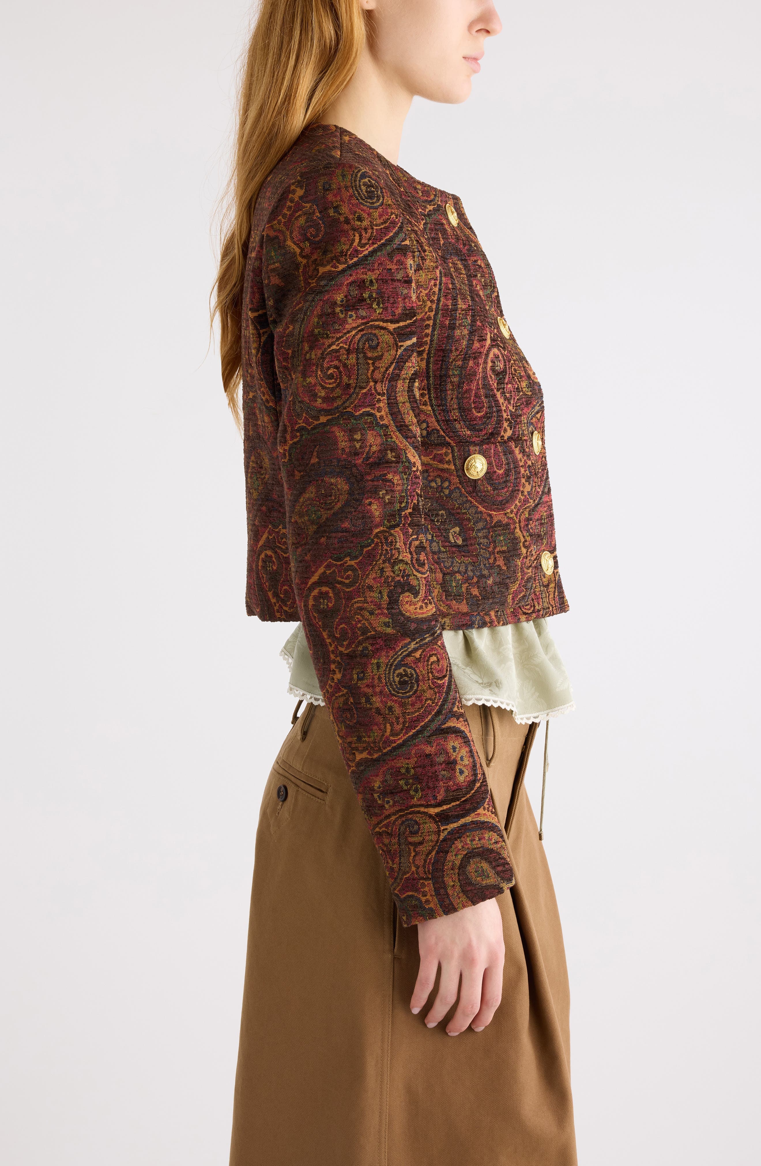 Chloé Paisley Tapestry Jacquard Jacket in Red Multi at Nordstrom - 4