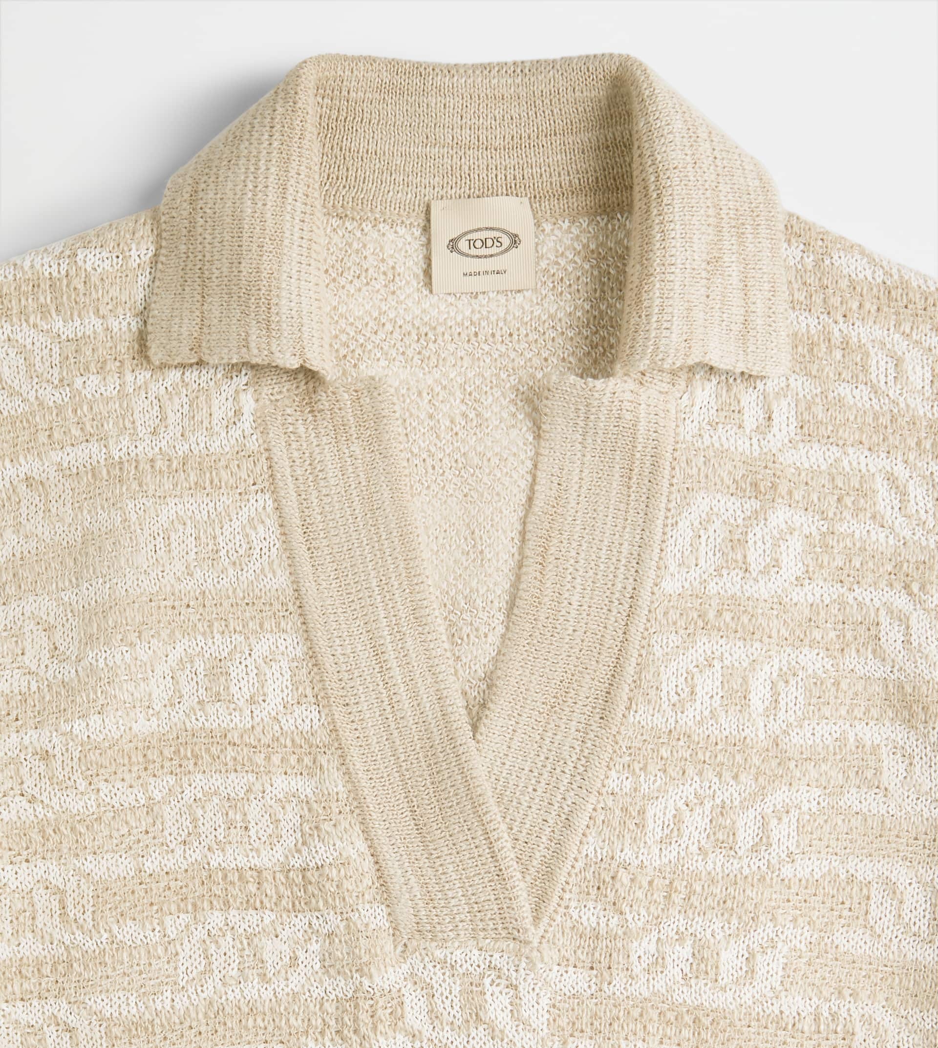 SHORT-SLEEVED KNIT POLO SHIRT - BEIGE, WHITE - 9