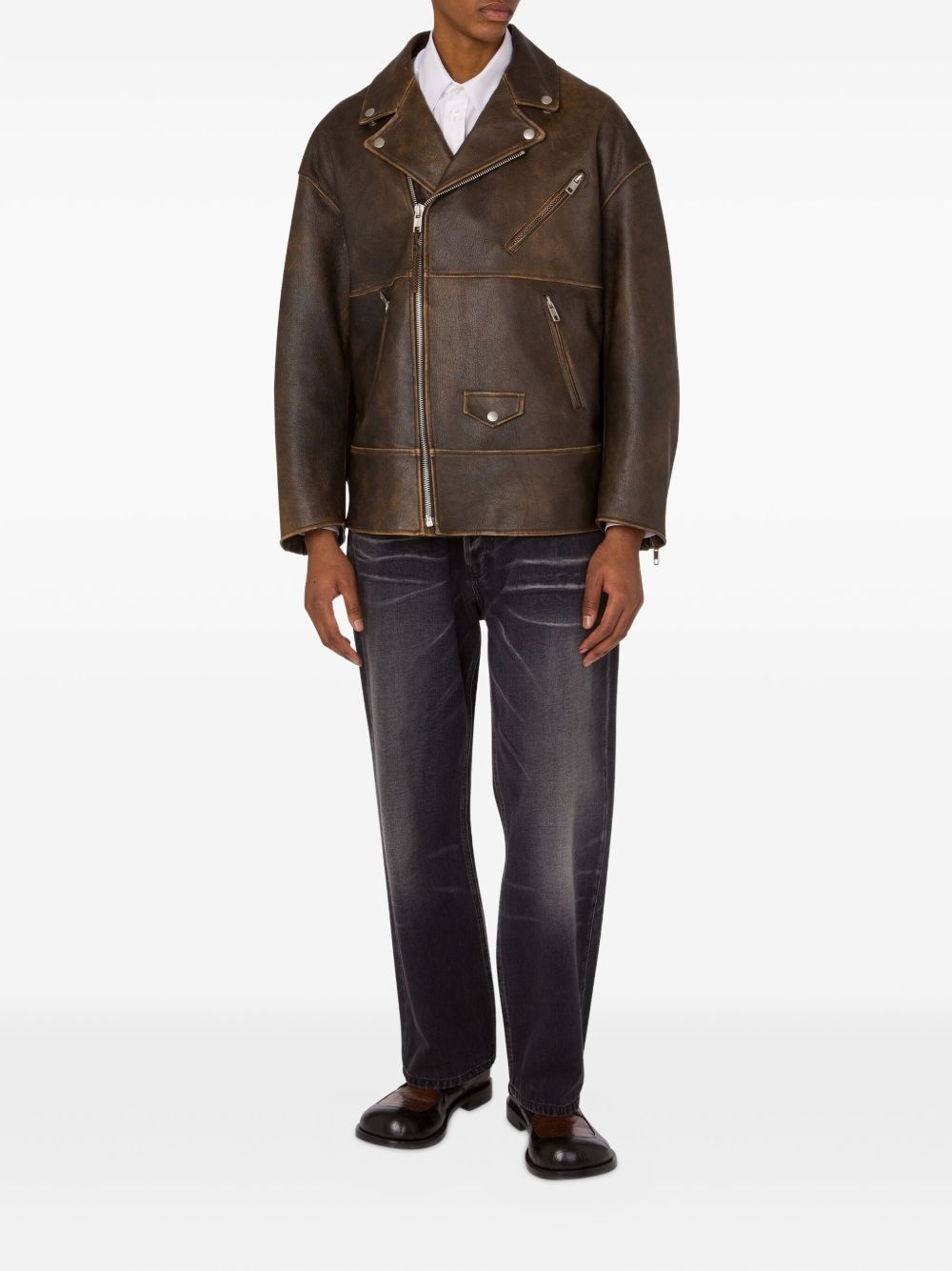 zip-up leather jacket - 2