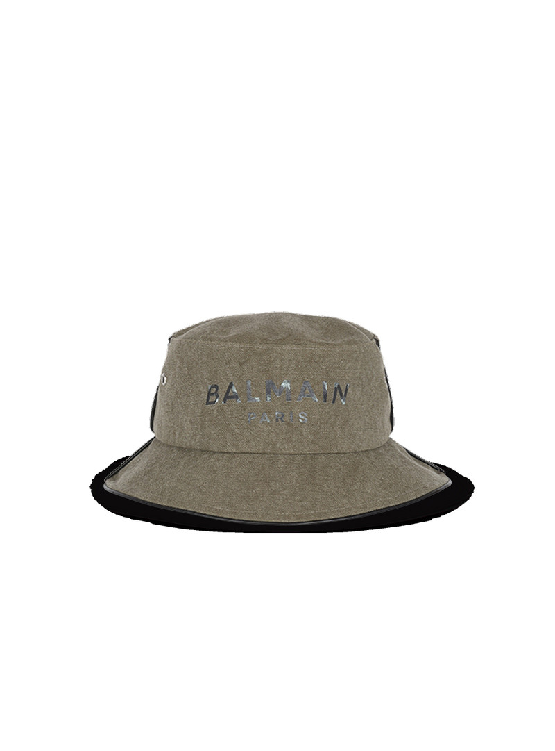 Cotton canvas bucket hat with Balmain Paris logo 1