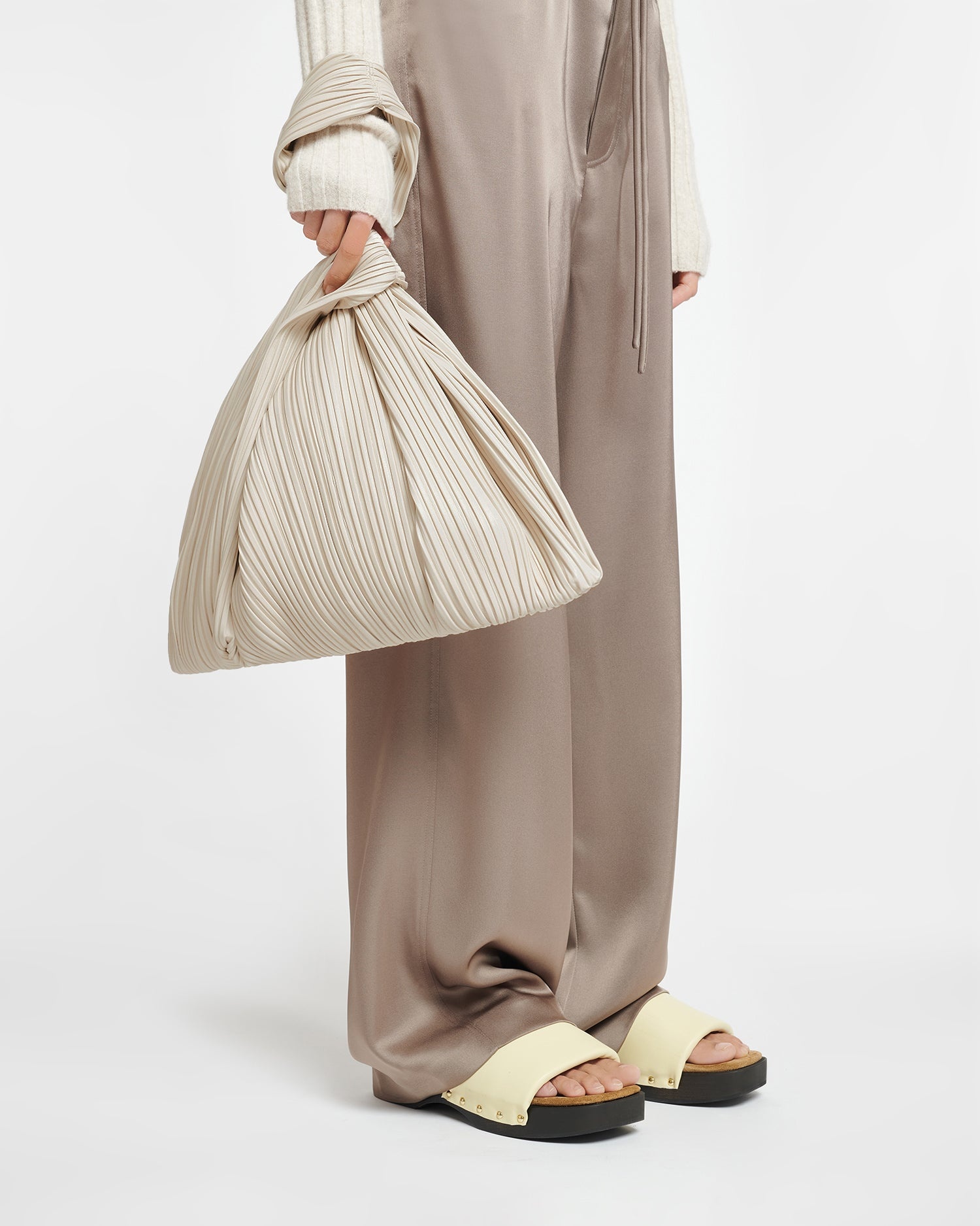 Large Pleated Vegan Leather Clutch - 7