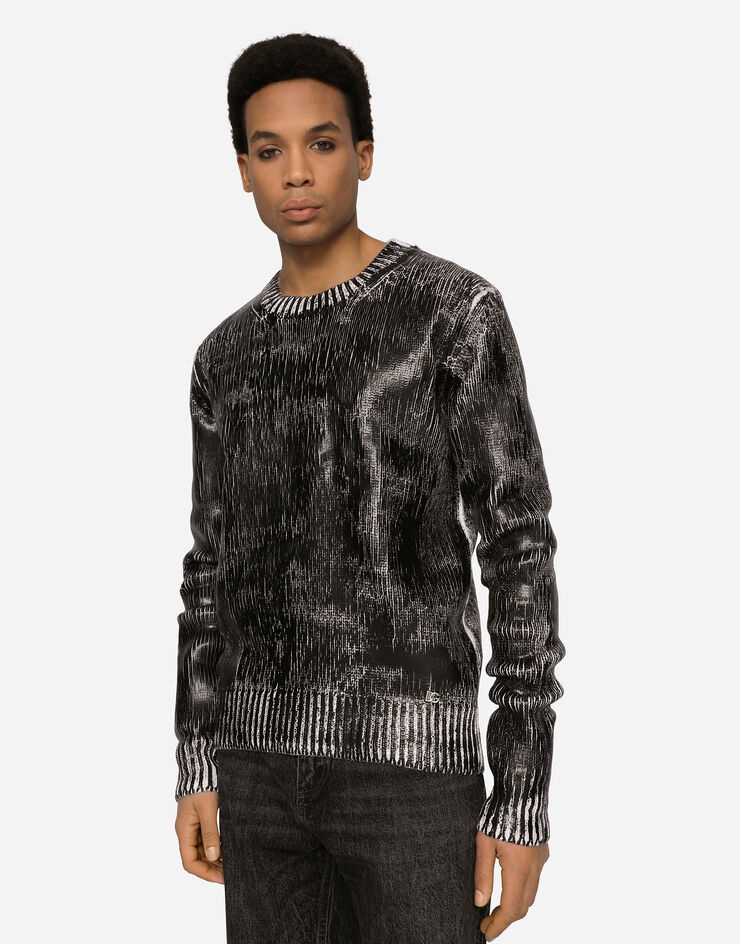 Round-neck coated wool sweater with DG patch - 1
