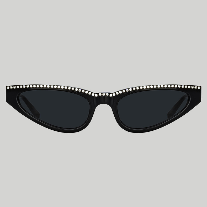LINDA FARROW Slim Cat Eye Sunglasses in Black and Crystals outlook