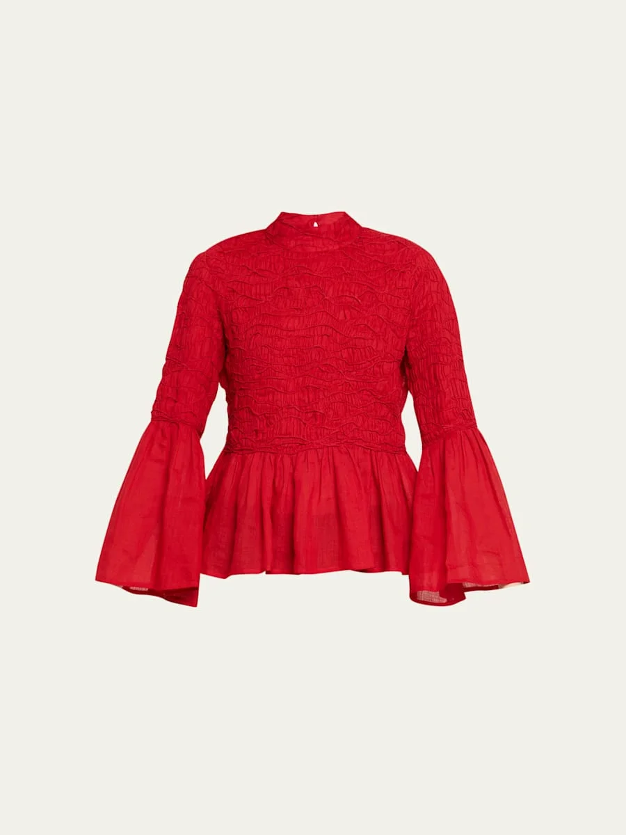 Imogen Smocked Bell-Sleeve Blouse - 1