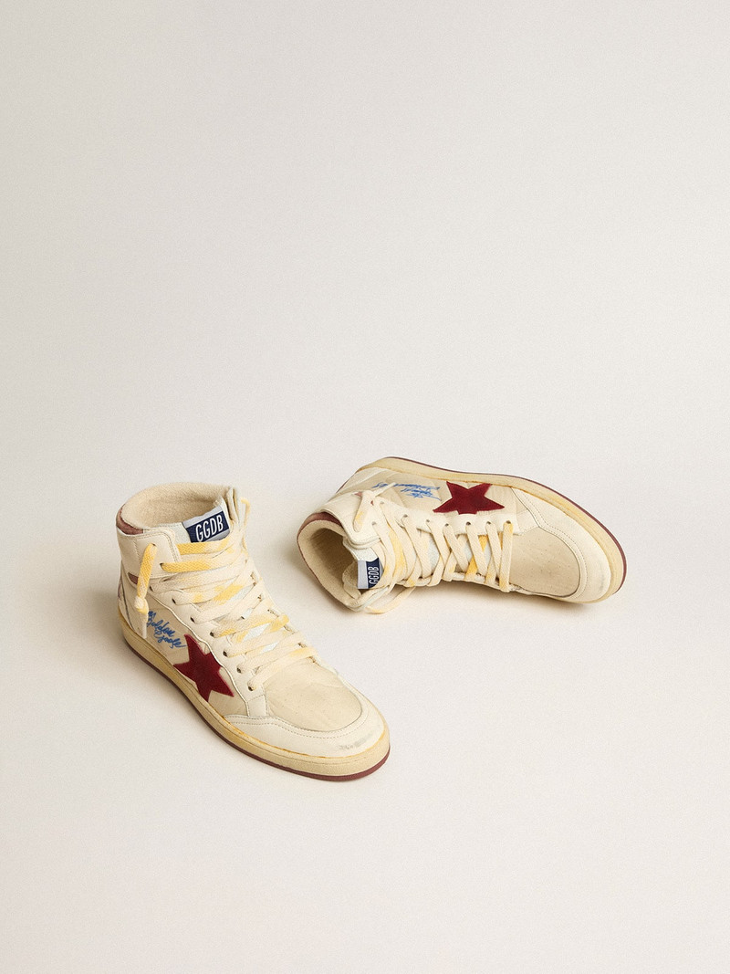 Golden Goose Sky-Star in beige nylon and nappa with pomegranate suede star outlook