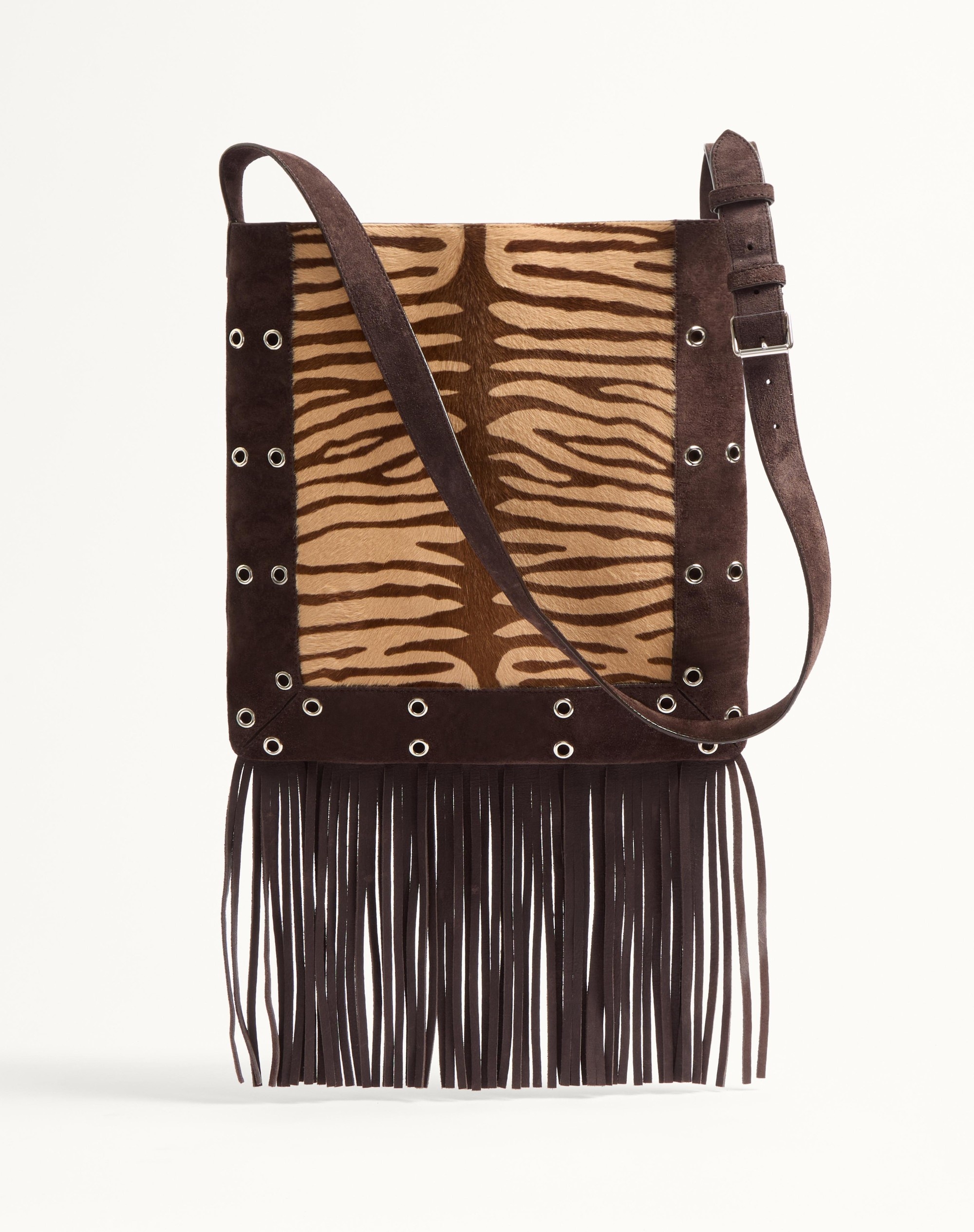 VALENTINO GARAVANI NELLCÔTE SHOULDER BAG IN ANIMALIER PONY-EFFECT CALFSKIN WITH FRINGES - 5