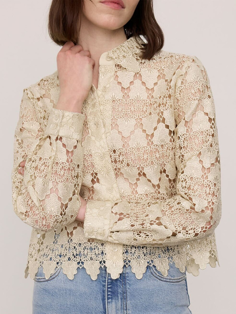 FRAME The Lace Button Up Shirt in Ecru outlook