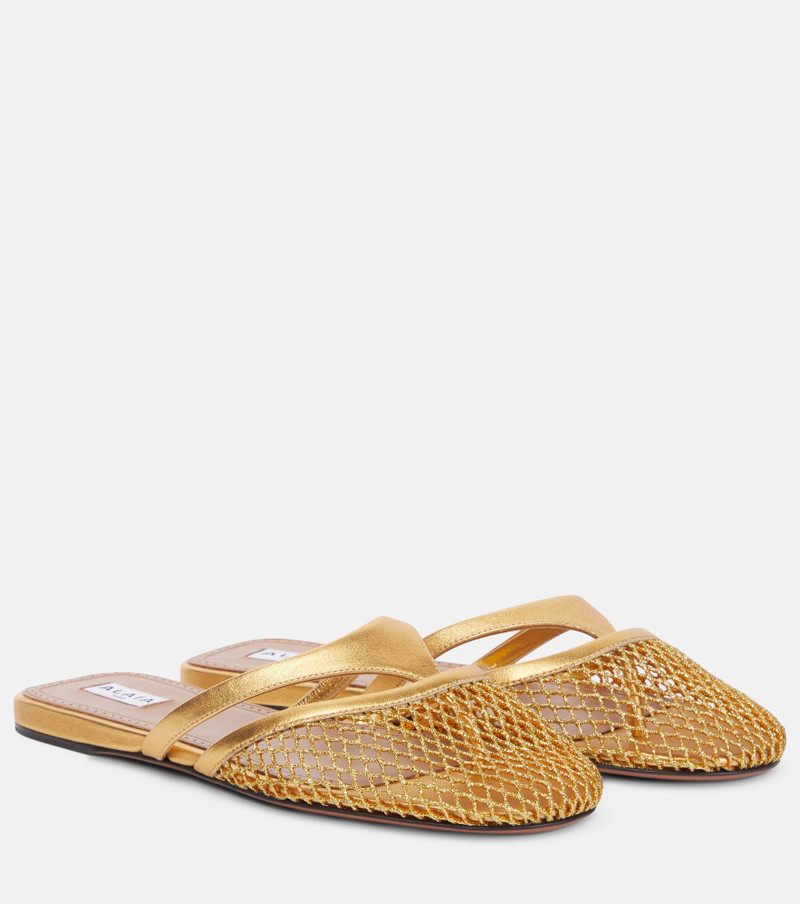 net-panelled 가죽 mules 1