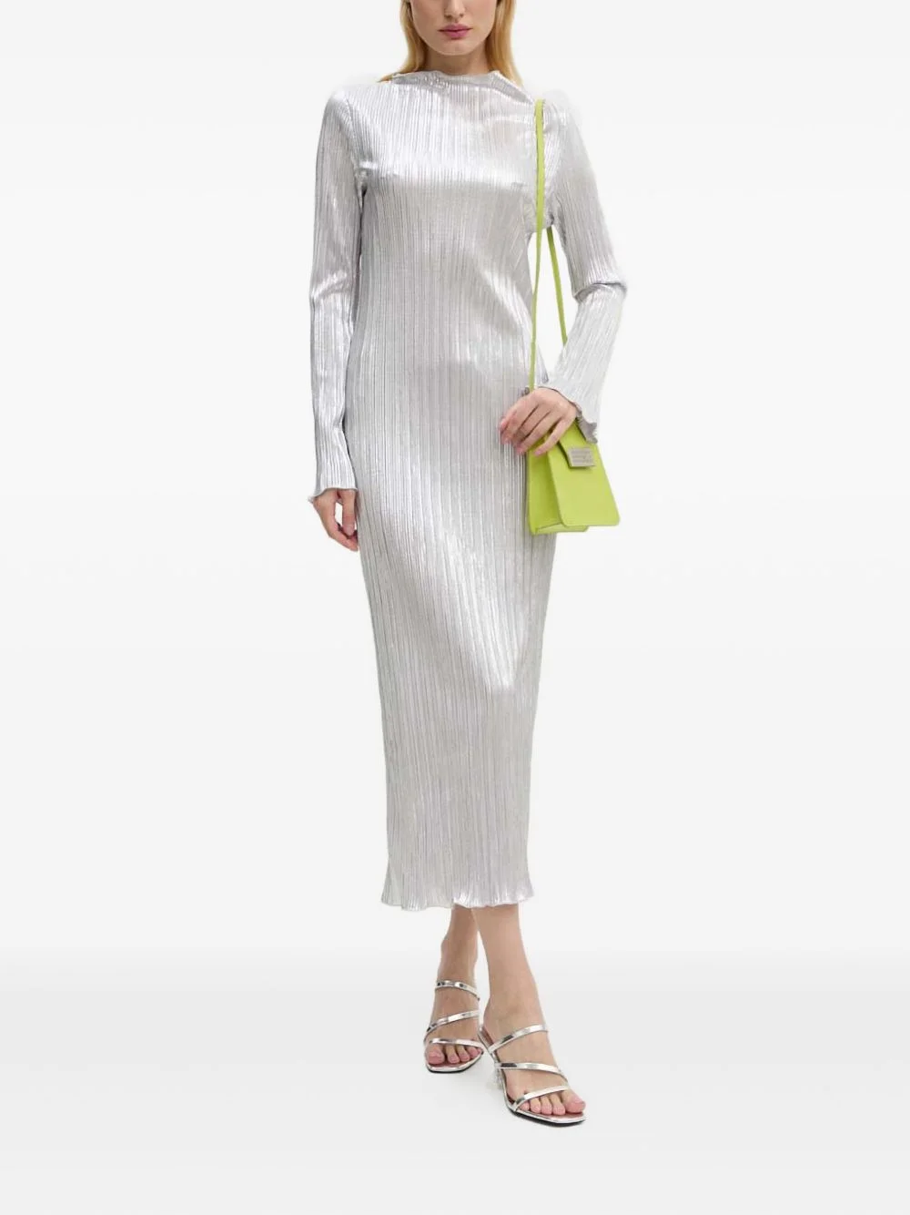 plissé-effect long-sleeve dress - 1