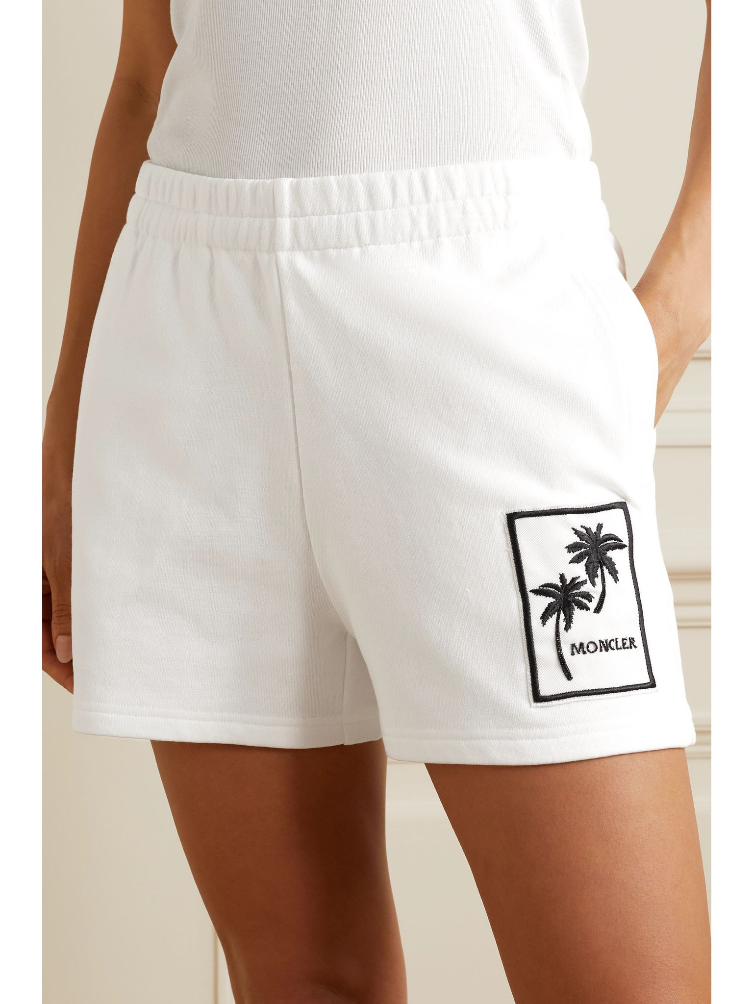 Embellished appliquéd cotton-jersey shorts White - 3