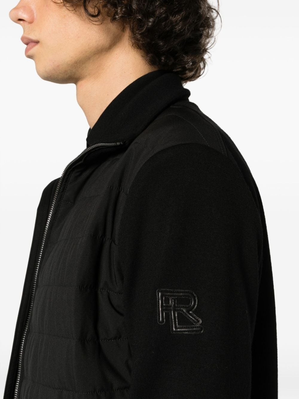 logo-patch herringbone-pattern jacket - 5