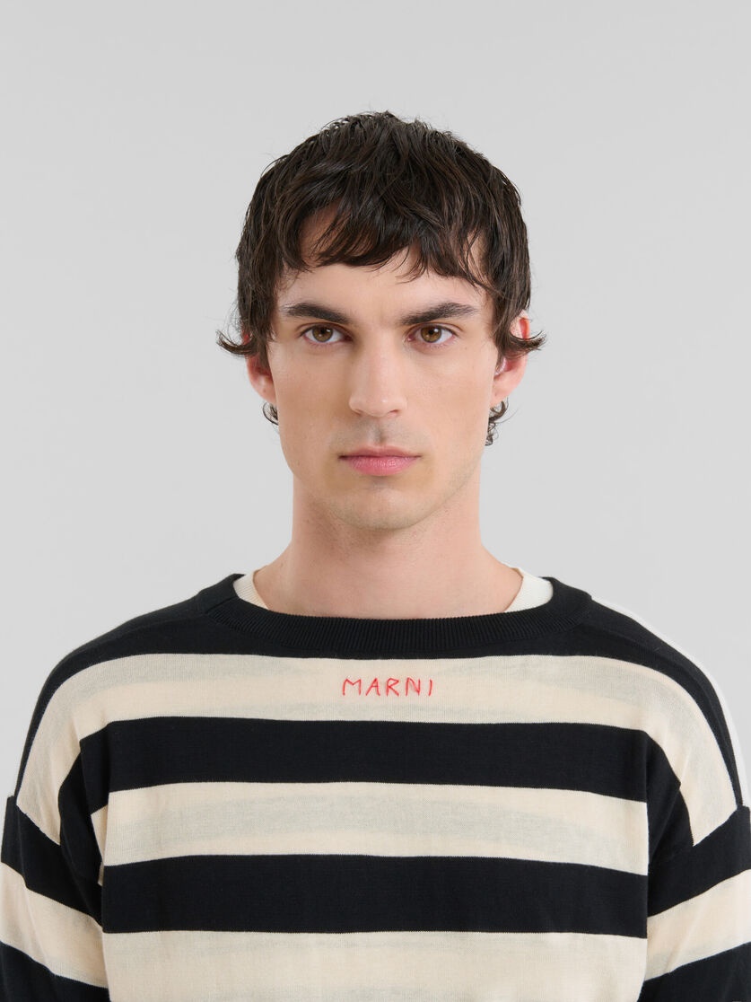 BLACK AND WHITE LAYERED COTTON CREW-NECK WITH CONTRAST STRIPES - 4