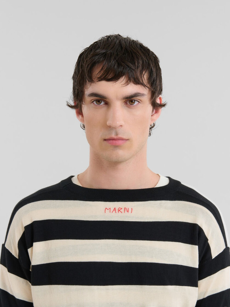 BLACK AND WHITE LAYERED COTTON CREW-NECK WITH CONTRAST STRIPES 4
