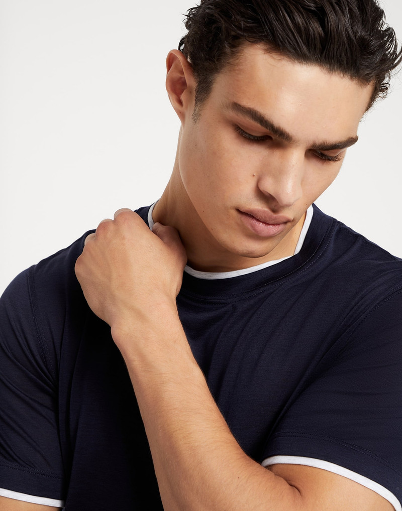 Silk and cotton jersey crew neck T-shirt with faux-layering 3