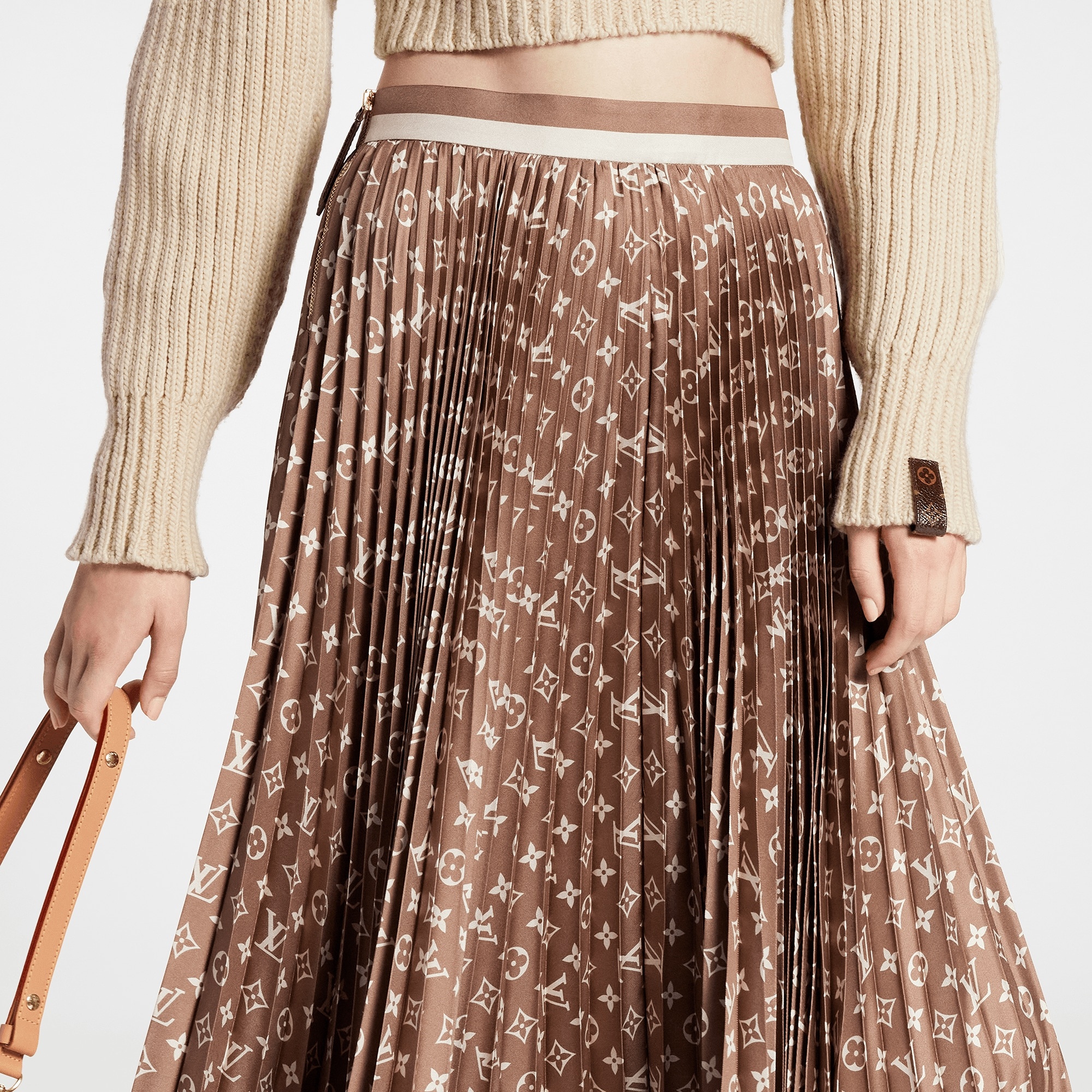 Stripe Accent Monogram Pleated Skirt - 4