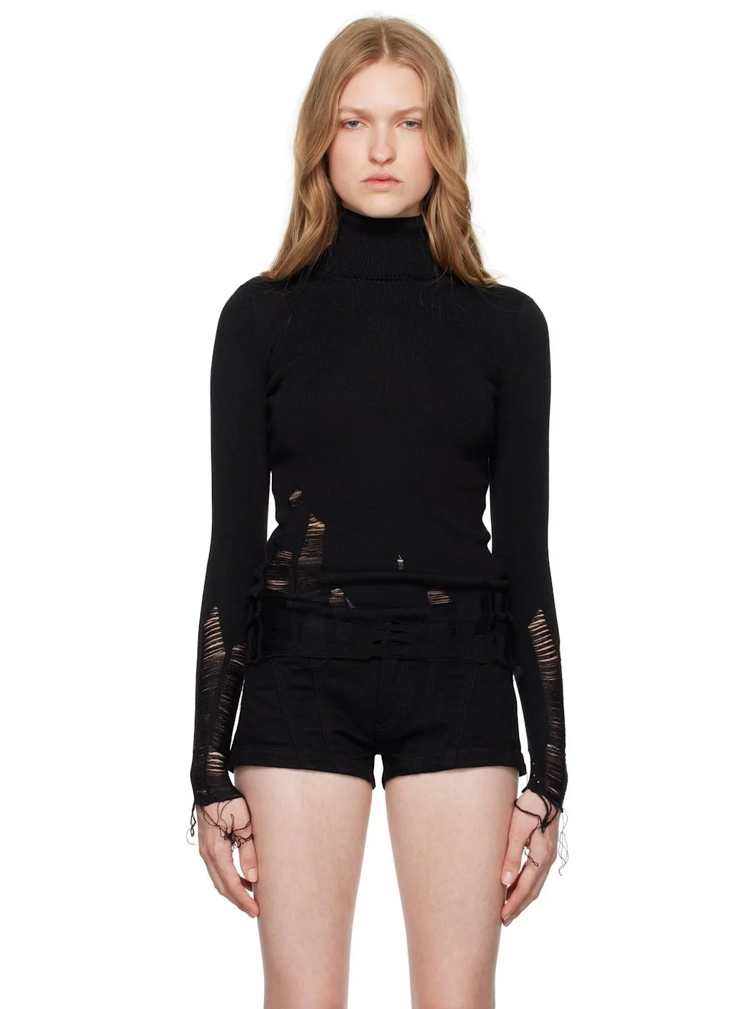 Black Distressed Turtleneck - 1