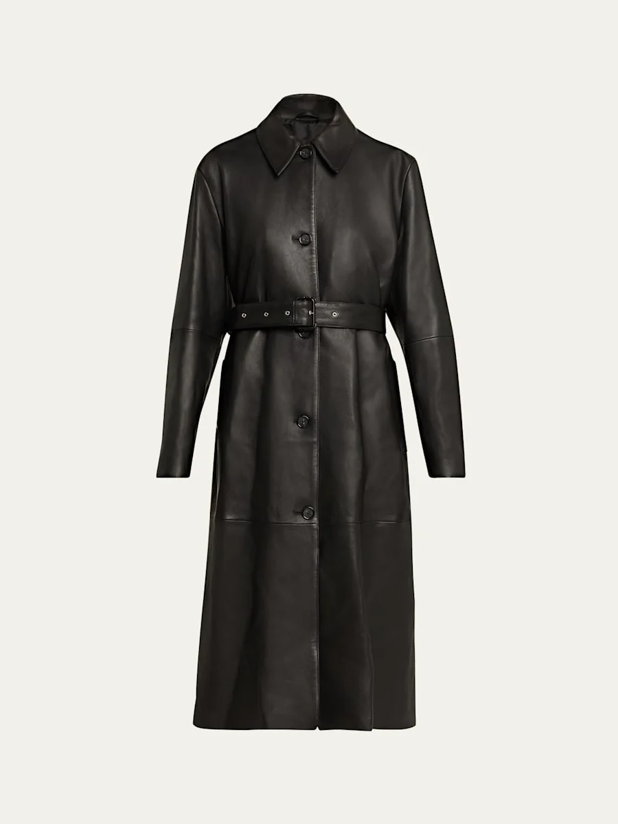 Belted Leather Oversized Coat - 1