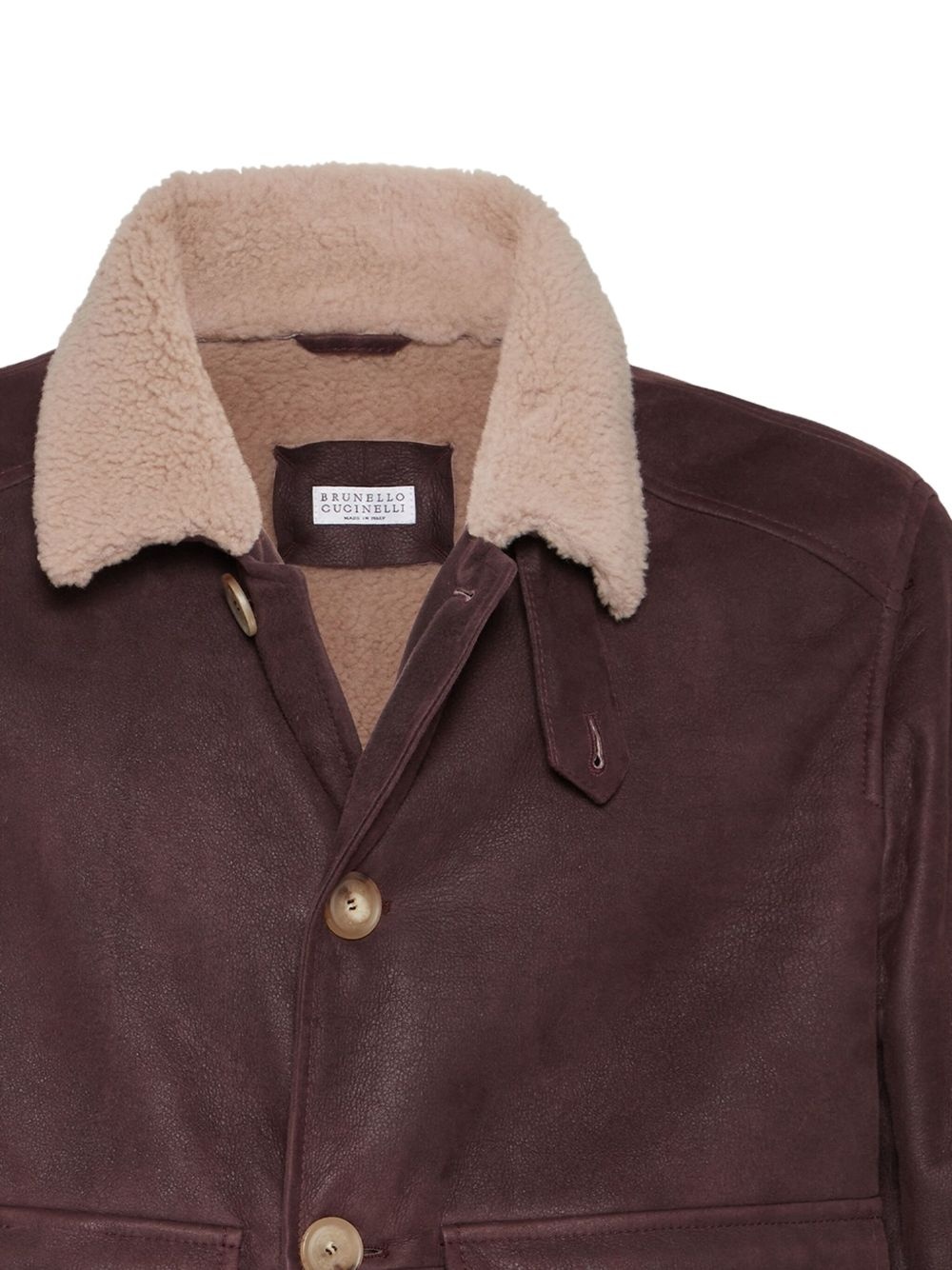 shearling-collar leather jacket - 7