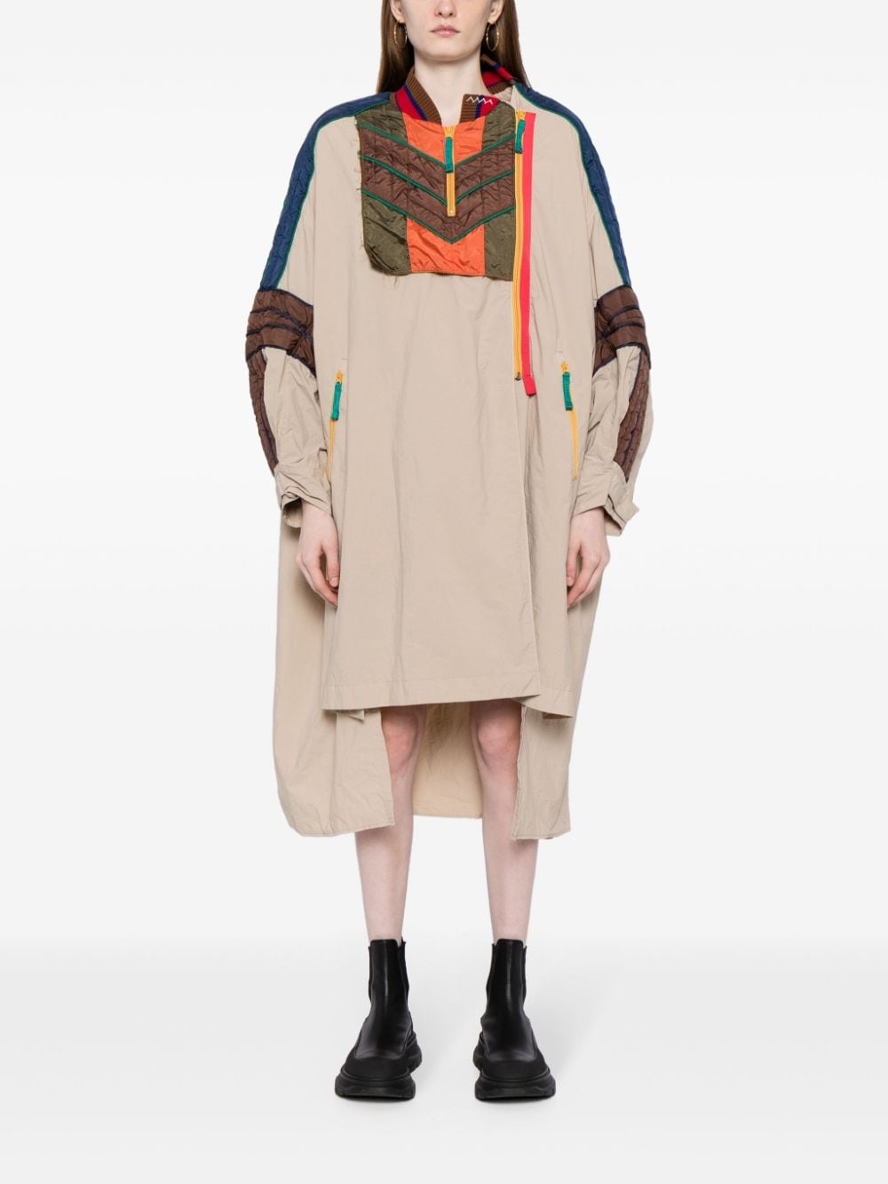 contrasting-panel asymmetric coat - 2
