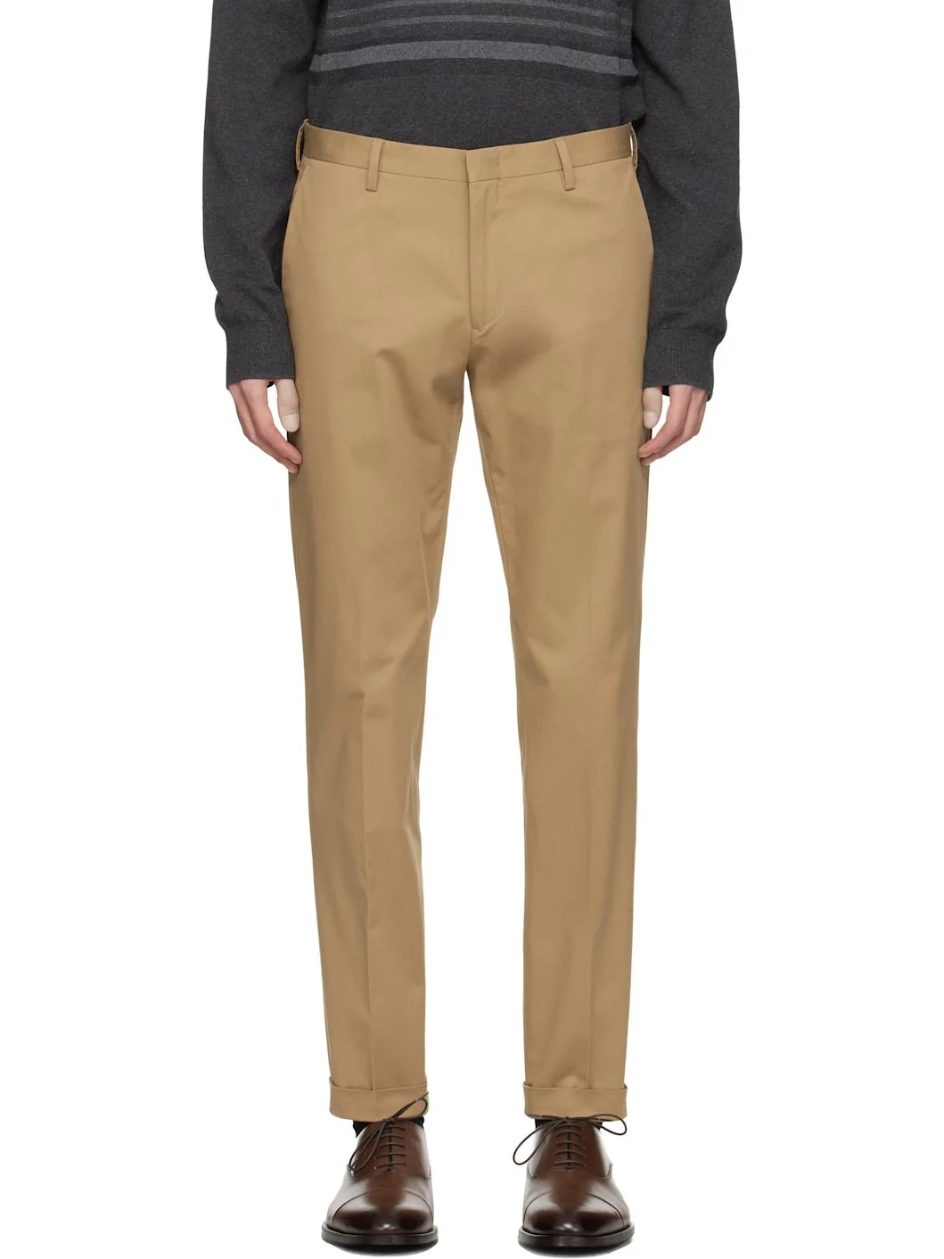 Tan Cotton Stretch Chino Trousers - 1