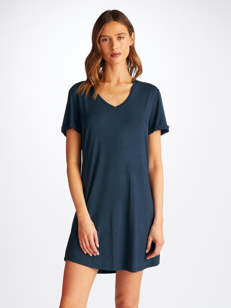 Women's V-Neck Sleep T-Shirt Lara Micro Modal Stretch Navy - 2