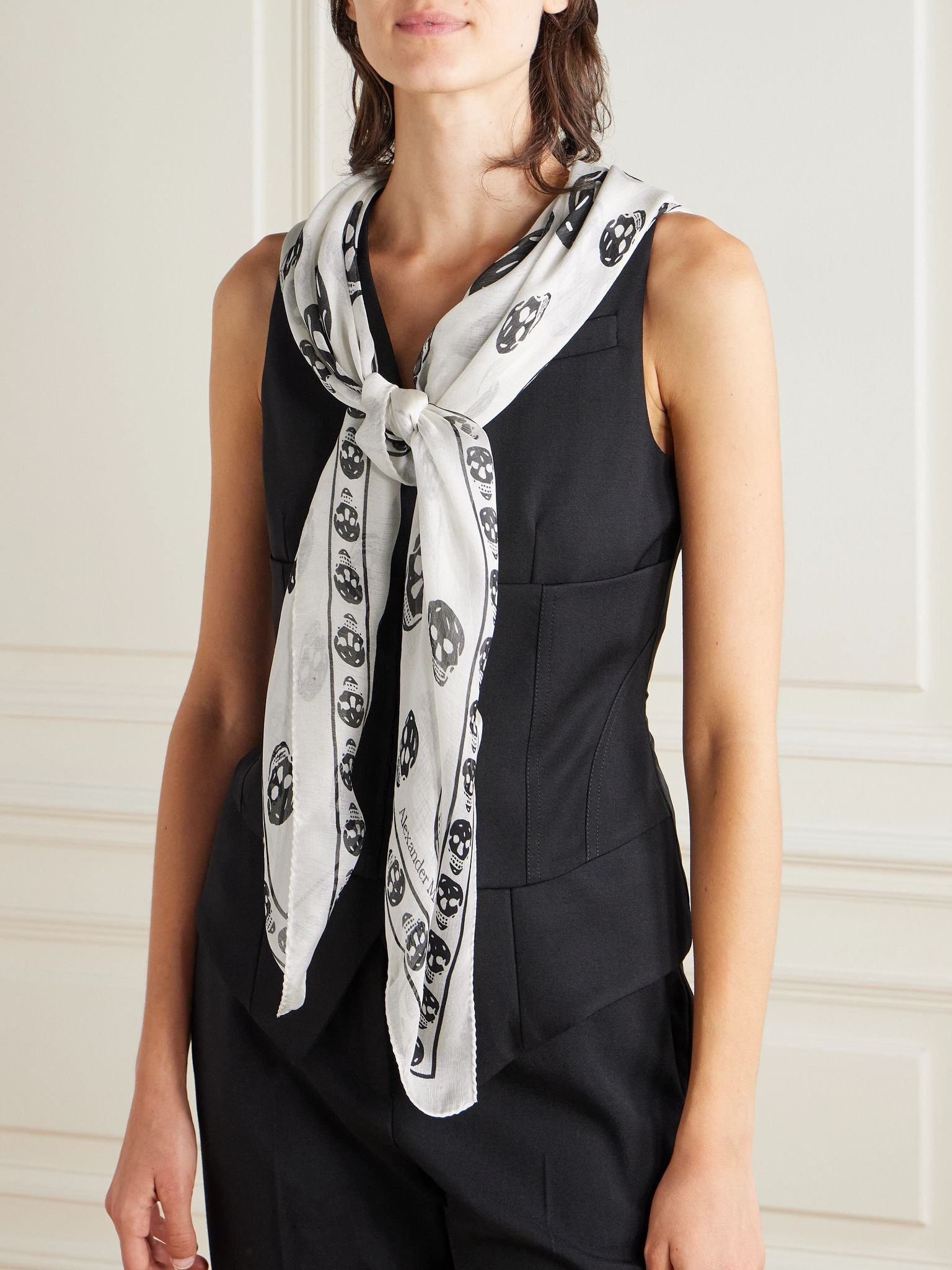Printed silk-chiffon scarf Ivory - 2
