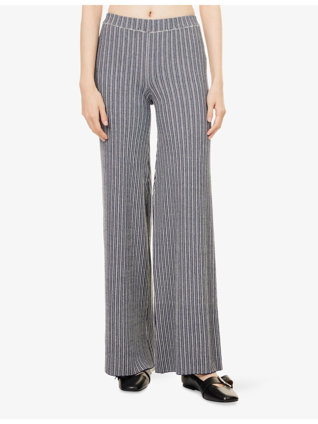 Flared-Leg Ribbed Knitted Trousers - 3