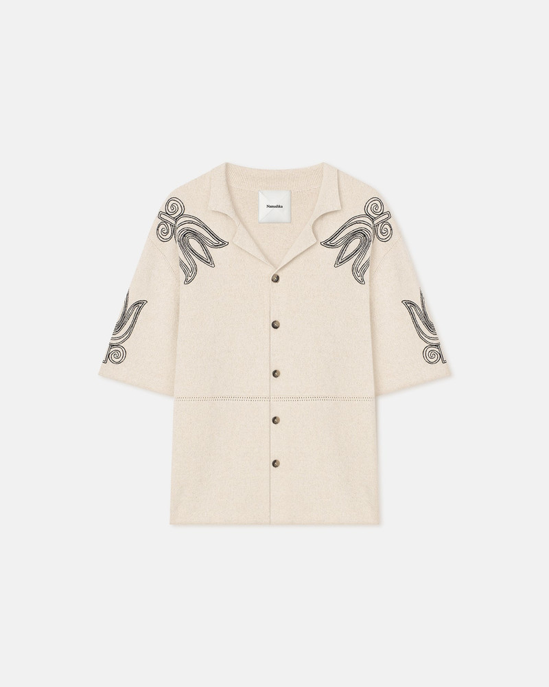 Embroidered Textured-Linen Camp Shirt 1