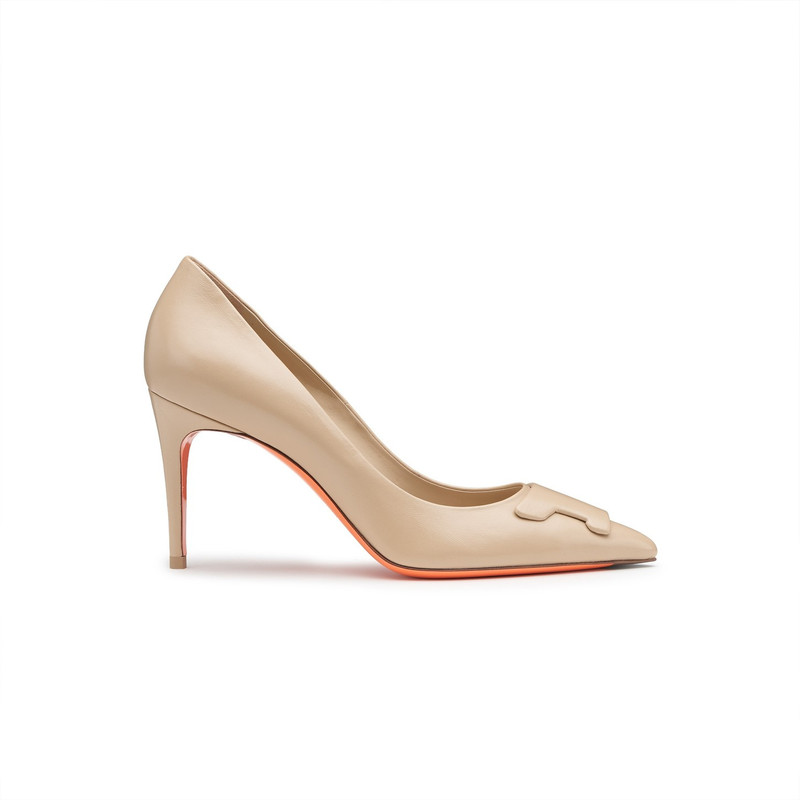 Women's beige leather high-heel Santoni Sibille pump 1
