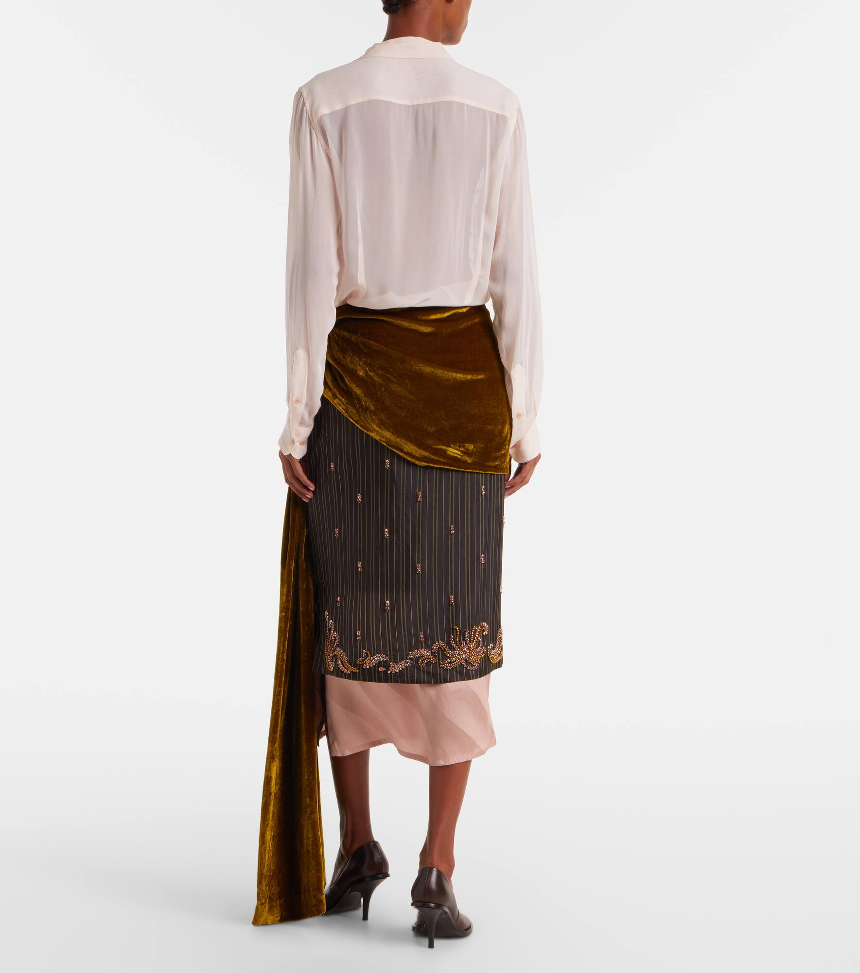 Draped velvet midi skirt - 3